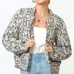Greylin Floral Quilted Bomber Jacket in Black, Cream & Pink